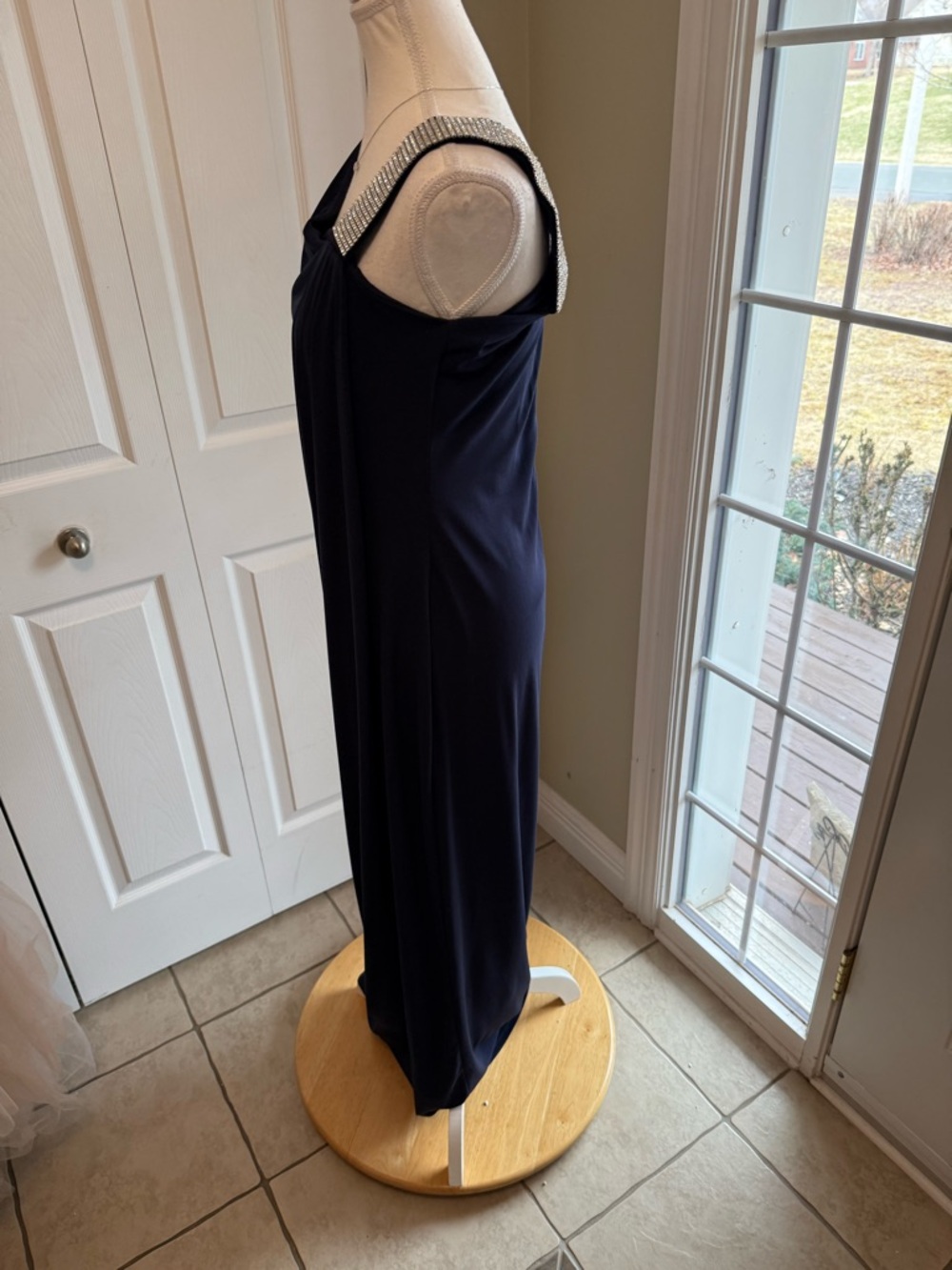 Karina Navy One-Shoulder Evening Gown with Crystal Strap - Picture 9 of 12